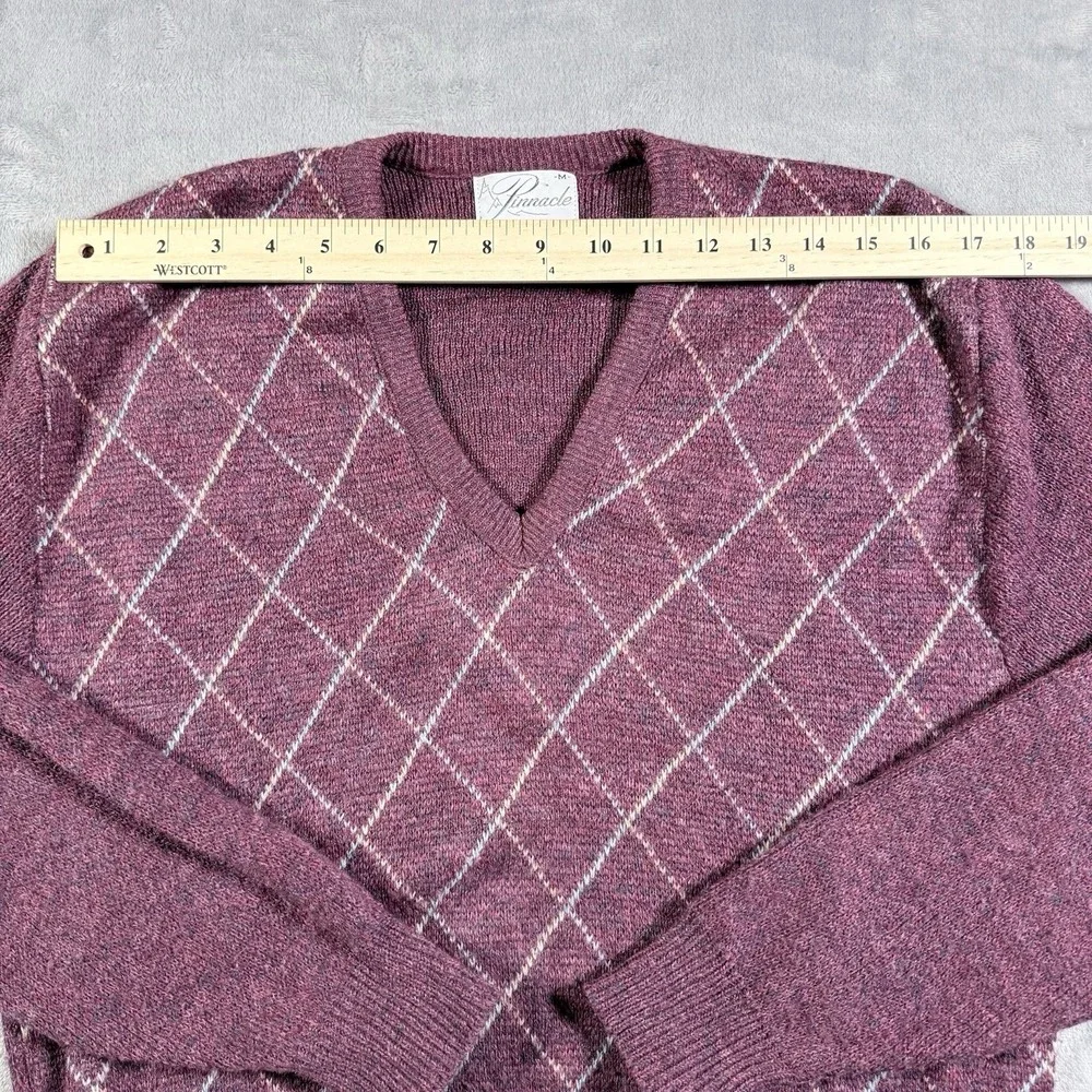 Vintage Pinnacle Mens M Argyle V Neck Sweater Purple Knit Grandpa Core USA Made